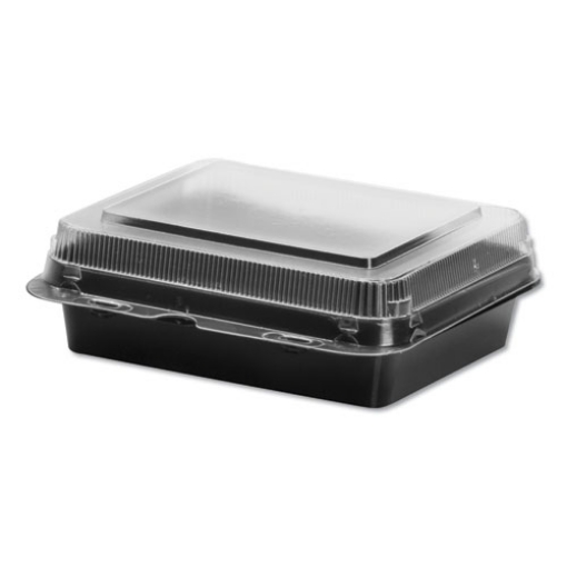 Picture of Creative Carryouts Hinged Plastic Hot Deli Boxes, Medium Snack Box, 18 Oz, 6.22 X 5.9 X 2.1, Black/clear, 200/carton