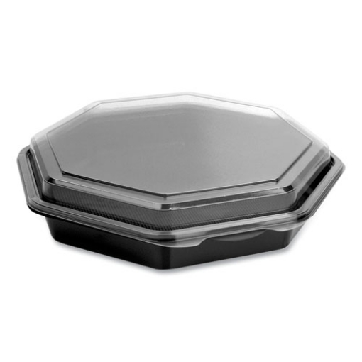 Picture of OctaView Hinged-Lid Cold Food Containers, 9.2 x 9.6 x 2, Black/Clear, Plastic, 100/Carton