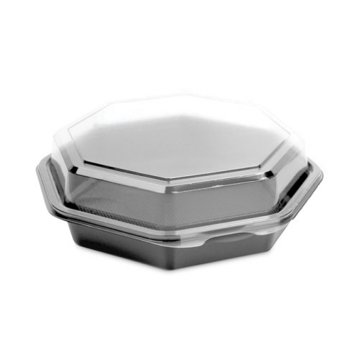 Picture of Creative Carryouts OctaView Hinged Lid Containers, 7.5 x 8 x 2.4, Black/Clear, 100/Carton