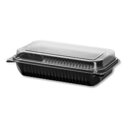 Picture of Hinged-Lid Dinner Box, 64 oz, 11.5 x 8.1 x 3,  Black/Clear, Plastic, 100/Carton