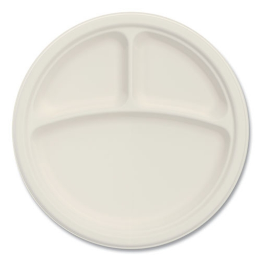 Picture of Bare Eco-Forward Sugarcane Dinnerware, ProPlanet Seal, 3-Compartment Plate, 9" dia, Ivory, 500/Carton