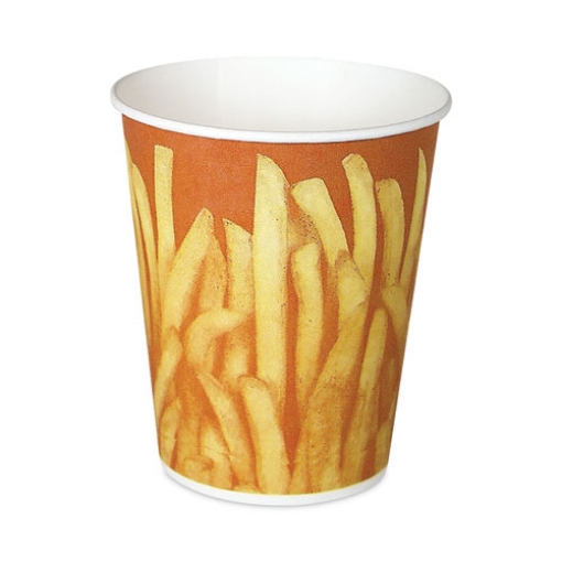 Picture of Paper French Fry Cups, 16 Oz, 3.8" Diameter X 4.4"h, Yellow/brown Fry Design, 50/bag, 20 Bag/carton