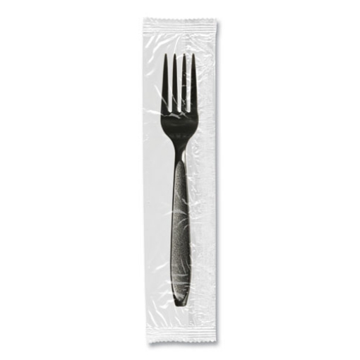 Picture of Impress Heavyweight Full-Length Polystyrene Cutlery, Individually Wrapped, Fork, Black, 1,000/Carton