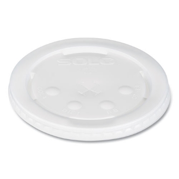 Picture of Polystyrene Plastic Flat Straw-Slot Cold Cup Lids, Fits 28 oz Cups, Translucent, 960/Carton