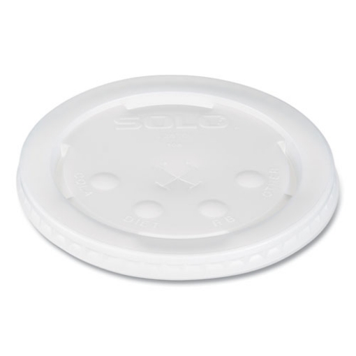 Picture of Polystyrene Plastic Flat Straw-Slot Cold Cup Lids, Fits 28 oz Cups, Translucent, 960/Carton