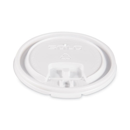 Picture of Lift Back and Lock Tab Lids for Paper Cups, Fits 10 oz Cups, White, 100/Sleeve, 10 Sleeves/Carton