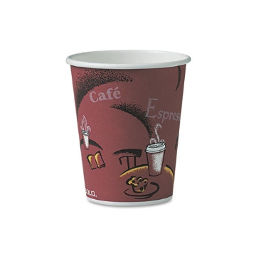 Picture of paper hot drink cups in bistro design, 10 oz, maroon, 300/carton