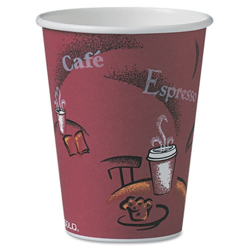 Picture of paper hot drink cups in bistro design, 12 oz, maroon, 300/carton