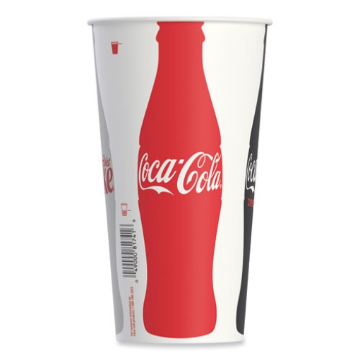 Picture of Double Sided Poly Paper Cold Cups, 28 oz to 32 oz, Coca-Cola Design, White/Gray, 40/Pack, 12 Packs/Carton