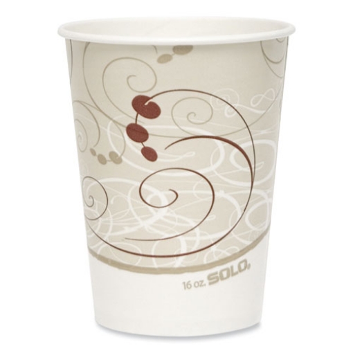 Picture of Double Sided Poly Paper Cold Cups, 16 Oz, Symphony Design, Tan/maroon/white, 50/sleeve, 20 Sleeves/carton