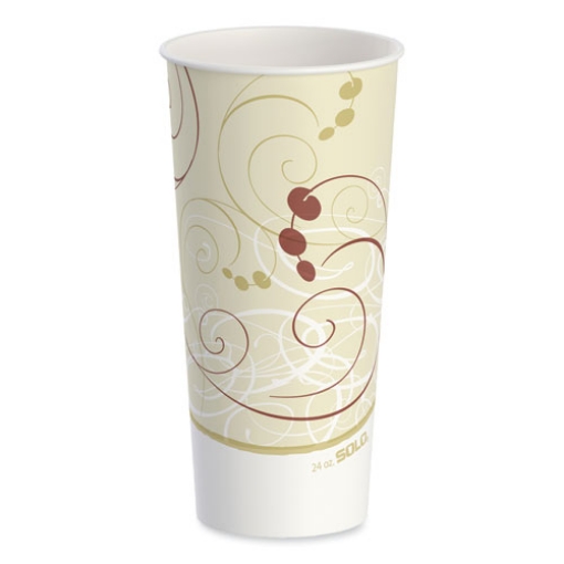 Picture of Double Sided Poly Paper Cold Cups, 24 Oz, Symphony Design, Tan/maroon/white, 50/sleeve, 20 Sleeves/carton