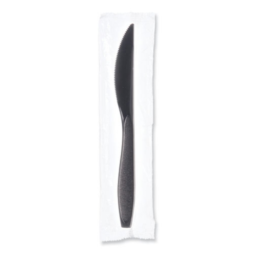 Picture of Reliance Classic Plastic Cutlery, Medium Heavyweight, Knife, Individually Wrapped, Black, 1,000/carton