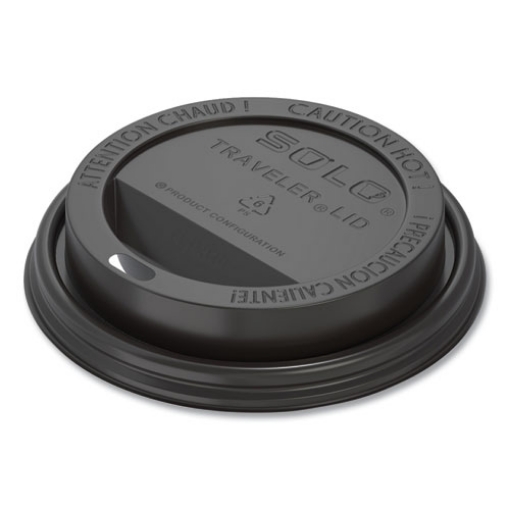 Picture of Traveler Cappuccino Style Dome Lid, Fits 10 Oz To 24 Oz Cups, Black, 100/sleeve, 10 Sleeves/carton