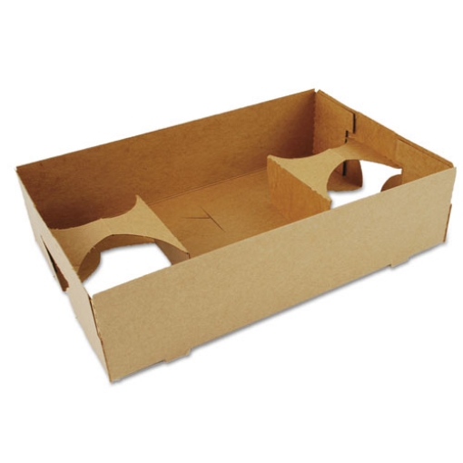 Picture of 4-Corner Pop-Up Food and Drink Tray, 4-Cup, 10 x 6.5 x 2.5, Brown, Paper, 250/Carton