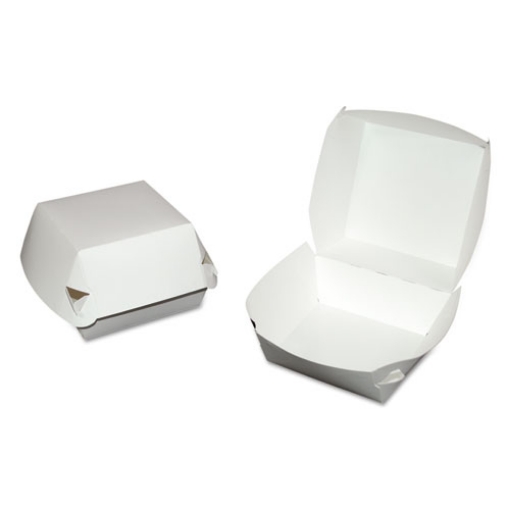 Picture of hamburger clamshell, 4.37 x 4.37 x 3.37, white, paper, 500/carton