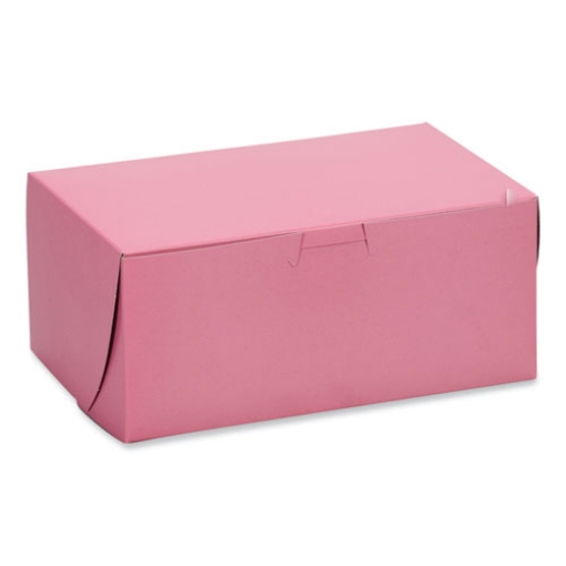 Picture of Pink One-Piece Non-Window Bakery Box, 7 x 7 x 4, Pink, Paper, 250/Carton