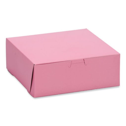 Picture of Pink One-Piece Non-Window Bakery Box, 8 x 8 x 3, Pink, Paper, 250/Carton