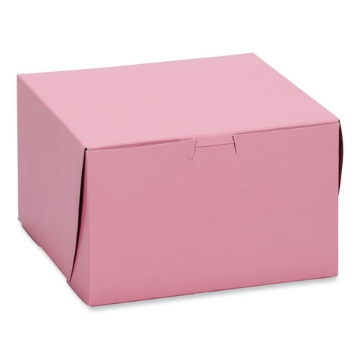 Picture of Pink One-Piece Non-Window Bakery Box, 8 x 8 x 4, Pink, Paper, 250/Carton