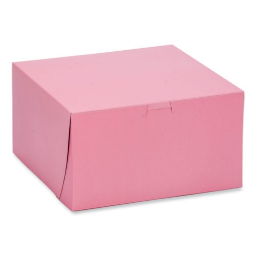 Picture of Pink One-Piece Non-Window Bakery Box, 8 x 8 x 5, Pink, Paper, 100/Carton