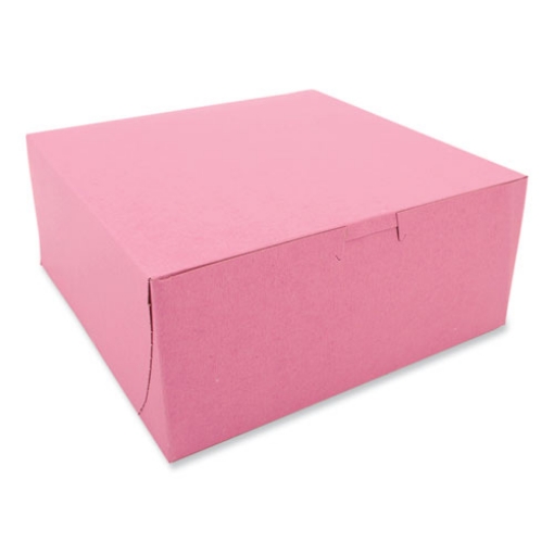 Picture of pink one-piece non-window bakery box, 9 x 9 x 4, pink, paper, 200/carton