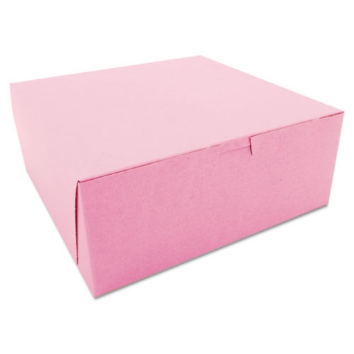 Picture of Pink One-Piece Non-Window Bakery Box, 10 x 10 x 4, Pink, Paper, 100/Carton