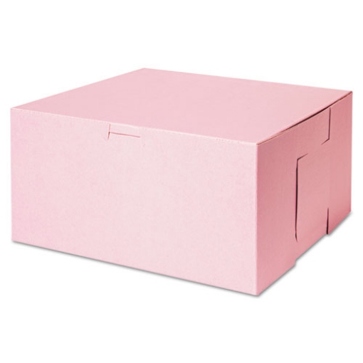 Picture of Pink One-Piece Non-Window Bakery Box, 10 x 10 x 5, Pink, Paper, 100/Carton