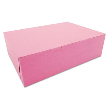 Picture of Pink One-Piece Non-Window Bakery Box, 14 x 10 x 4, Pink, Paper, 100/Carton