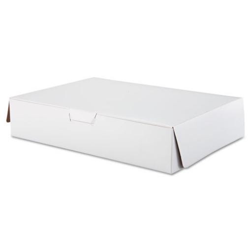 Picture of white one-piece non-window bakery boxes, 1/2-sheet cake box, 19 x 14 x 4, white, paper, 50/carton