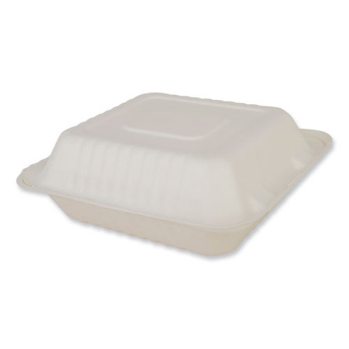 Picture of ChampWare Molded-Fiber Clamshell Containers, 8 x 8, White, Sugarcane, 200/Carton