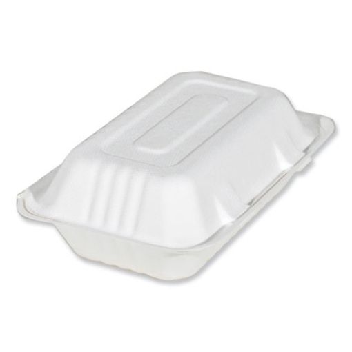 Picture of ChampWare Molded-Fiber Clamshell Containers, 9 x 6, White, Sugarcane, 250/Carton