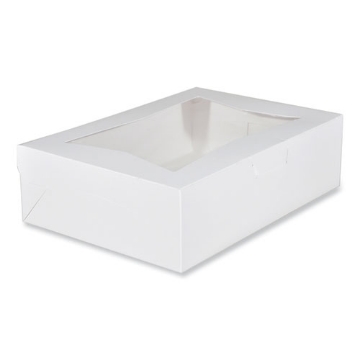 Picture of White Window Bakery Boxes with Tuck-in Lid, 10 x 14 x 4, White, Paper, 100/Carton