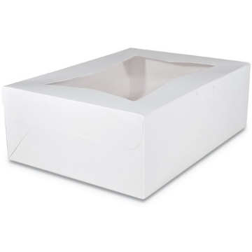 Picture of White Window Bakery Boxes with Tuck-in Lid, 14 x 10 x 6.5, White, Paper, 100/Carton