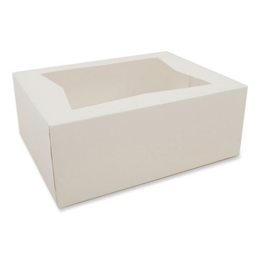 Picture of White Window Bakery Boxes with Attached Flip Top, 4-Corner Beers Design, 10 x 10 x 4, White, Paper, 200/Carton