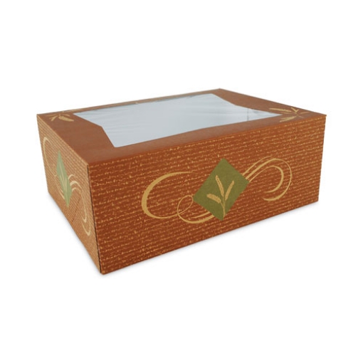 Picture of hearthstone window bakery boxes with attached flip top, 4-corner beers design 14 x 10 x 4, brown, paper, 100/carton