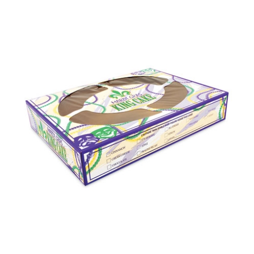 Picture of mardi gras king cake window boxes, 19 x 14 x 3.5, green/purple/white, paper, 50/carton