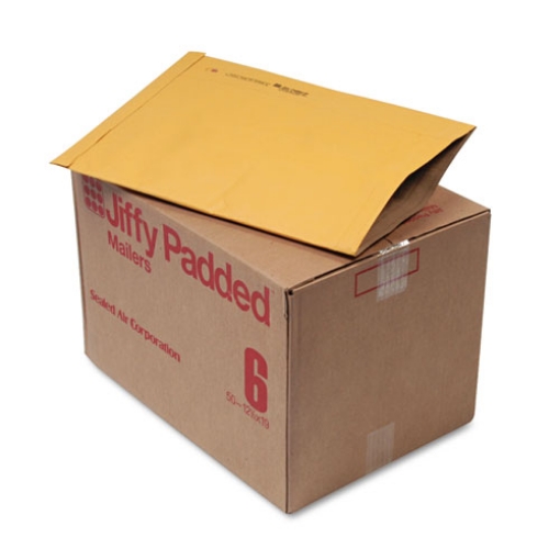 Picture of Jiffy Padded Mailer, #6, Paper Padding, Fold-Over Closure, 12.5 x 19, Natural Kraft, 50/Carton