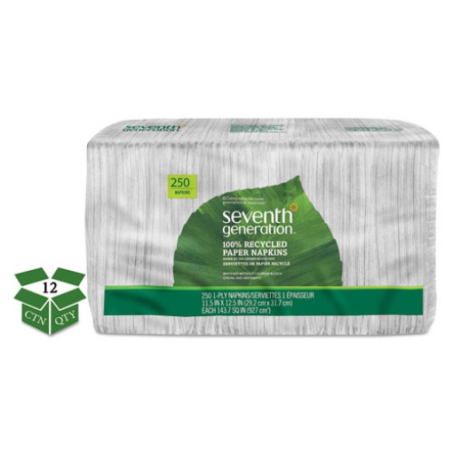 Picture of 100% Recycled Napkins, 1-Ply, 11 1/2 X 12 1/2, White, 250/pack, 12 Packs/carton