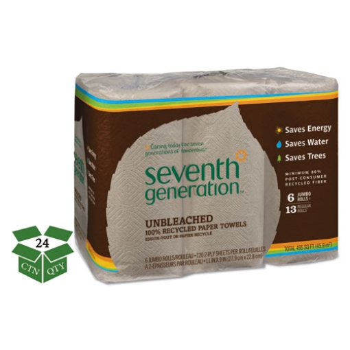 Picture of Natural Unbleached 100% Recycled Paper Kitchen Towel Rolls, 2-Ply, 11 x 9, 120/Roll, 24 Rolls/Carton