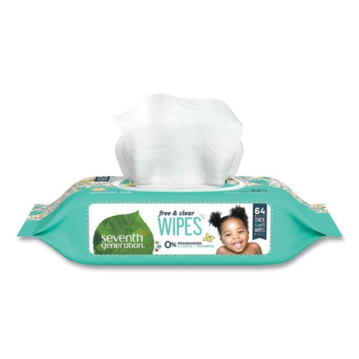 Picture of Free and Clear Baby Wipes, 7 x 7, Unscented, White, 64/Flip-Top Pack