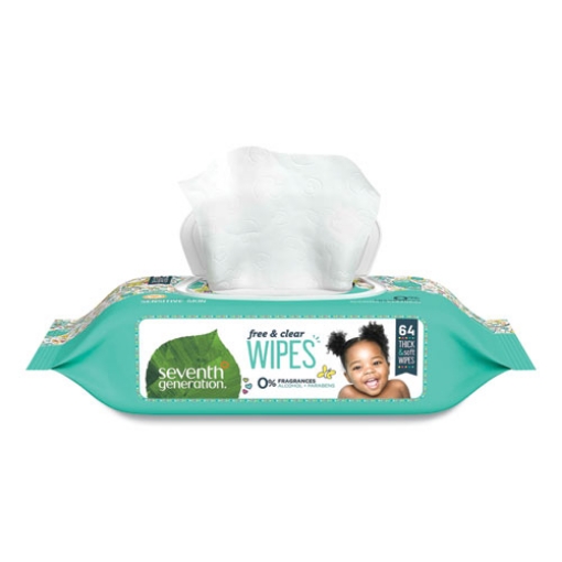 Picture of Free and Clear Baby Wipes, 7 x 7, Unscented, White, 64/Flip Top Pack, 12 Packs/Carton