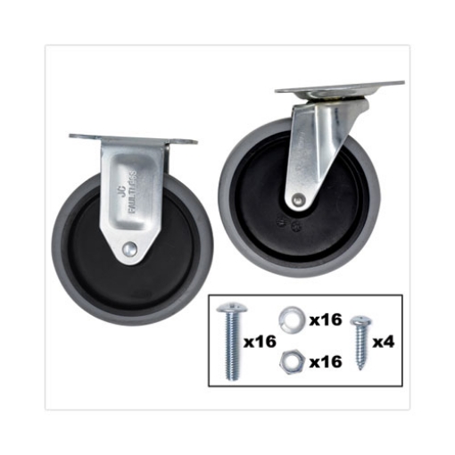 Picture of Replacement Plate Casters, (2) Rigid Mount Plate, (2) Swivel Mount Plate, 5" Soft Rubber Wheel, Gray, 4/Set