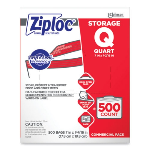 Picture of Double Zipper Storage Bags, 1 Qt, 1.75 Mil, 7" X 7.75", Clear, 500/box