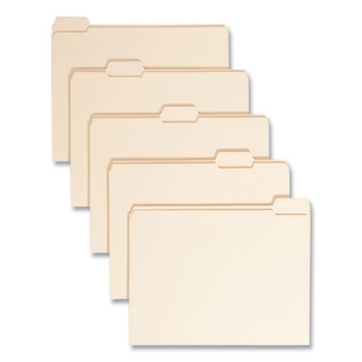 Picture of Reinforced Tab Manila File Folders, 1/5-Cut Tabs: Assorted, Letter Size, 0.75" Expansion, 11-pt Manila, 100/Box