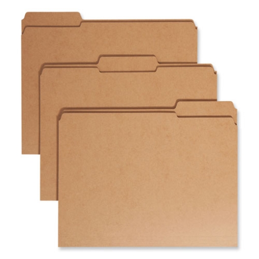 Picture of Heavyweight Kraft File Folder, 1/3-Cut Tabs: Assorted, Letter Size, 0.75" Expansion, 11-pt Kraft, Brown, 100/Box