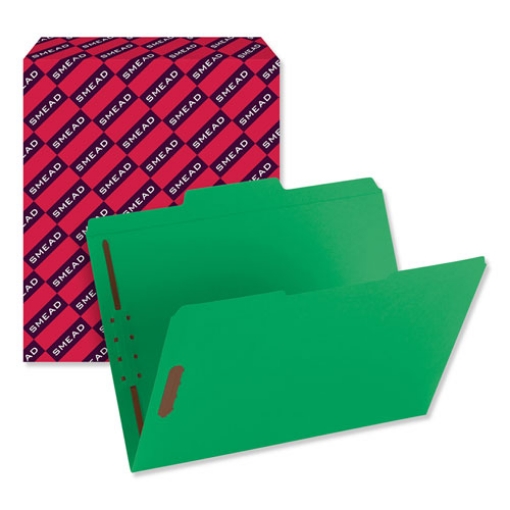 Picture of top tab colored fastener folders, 0.75" expansion, 2 fasteners, letter size, green exterior, 50/box