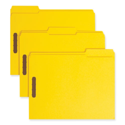 Picture of Top Tab Colored Fastener Folders, 0.75" Expansion, 2 Fasteners, Letter Size, Yellow Exterior, 50/Box