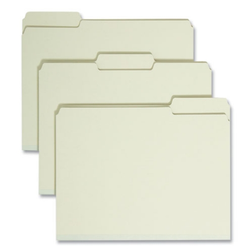 Picture of Expanding Recycled Heavy Pressboard Folders, 1/3-Cut Tabs: Assorted, Letter Size, 1" Expansion, Gray-Green, 25/Box