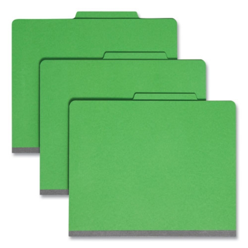 Picture of Top Tab Classification Folders, Four SafeSHIELD Fasteners, 2" Expansion, 1 Divider, Letter Size, Green Exterior, 10/Box