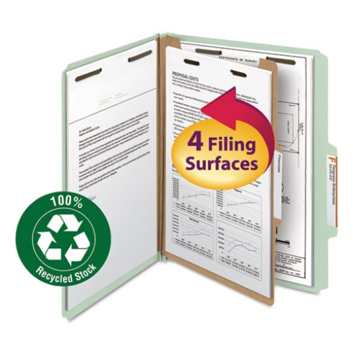 Picture of Recycled Pressboard Classification Folders, 2" Expansion, 1 Divider, 4 Fasteners, Letter Size, Gray-Green, 10/Box