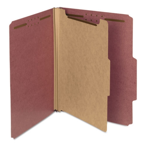 Picture of Recycled Pressboard Classification Folders, 2" Expansion, 1 Divider, 4 Fasteners, Letter Size, Red Exterior, 10/Box